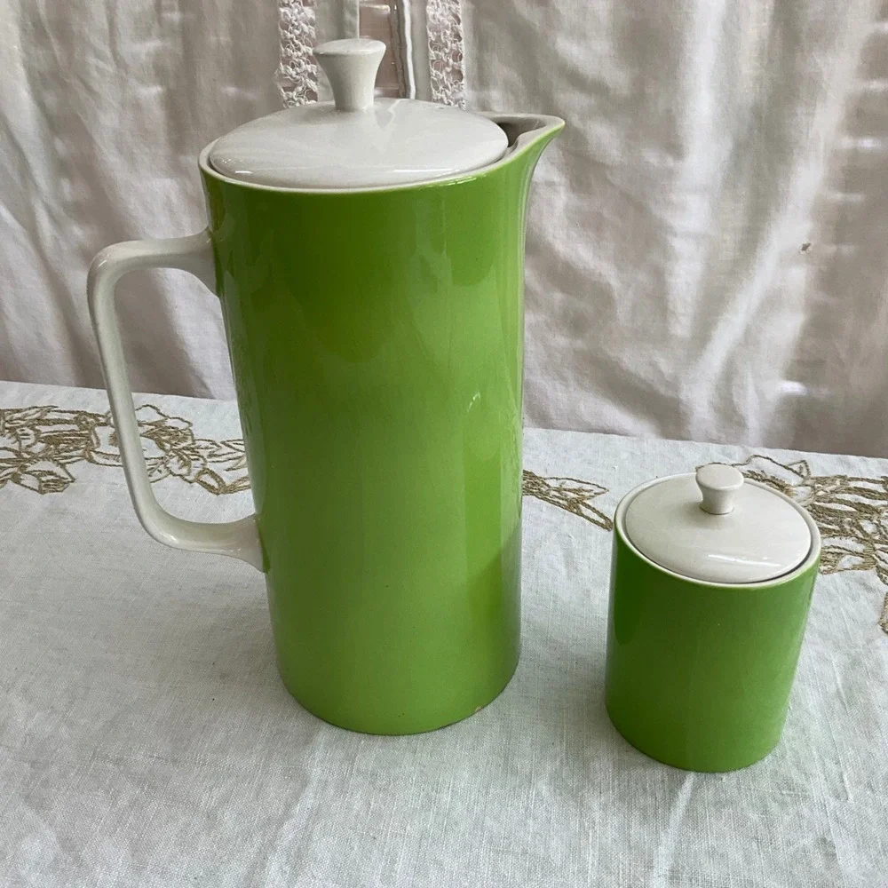 Vintage Emerald Isle Harmony House Sears Iron Stone Coffee Pot Sugar Bowl MCM